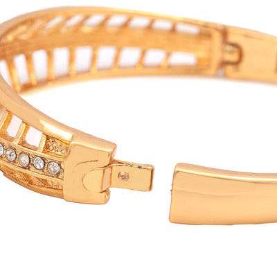Estele Gold Plated Studded Feather Cuff Bracelet for women
