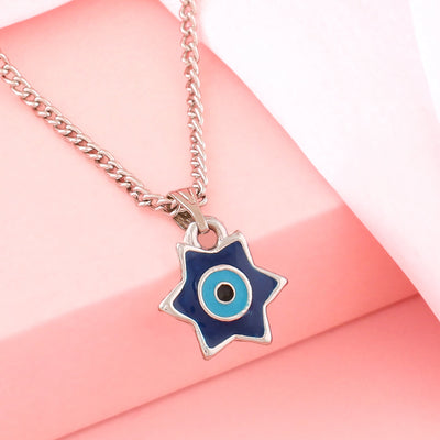 Estele Rhodium Plated Elegant Star Designer Evil Eye Charm Pendant with Enamels for Girls/Women