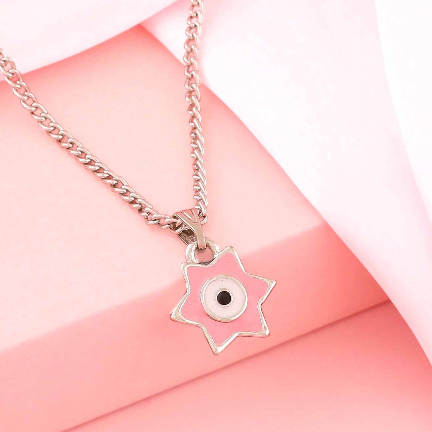 Estele Rhodium Plated Elegant Star Designer Evil Eye Charm Pendant with Enamels for Girls/Women