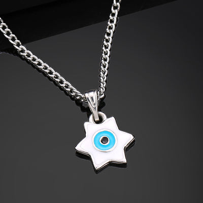 Estele Rhodium Plated Elegant Star Designer Evil Eye Charm Pendant with Tourquise Blue Enamels for Girls/Women