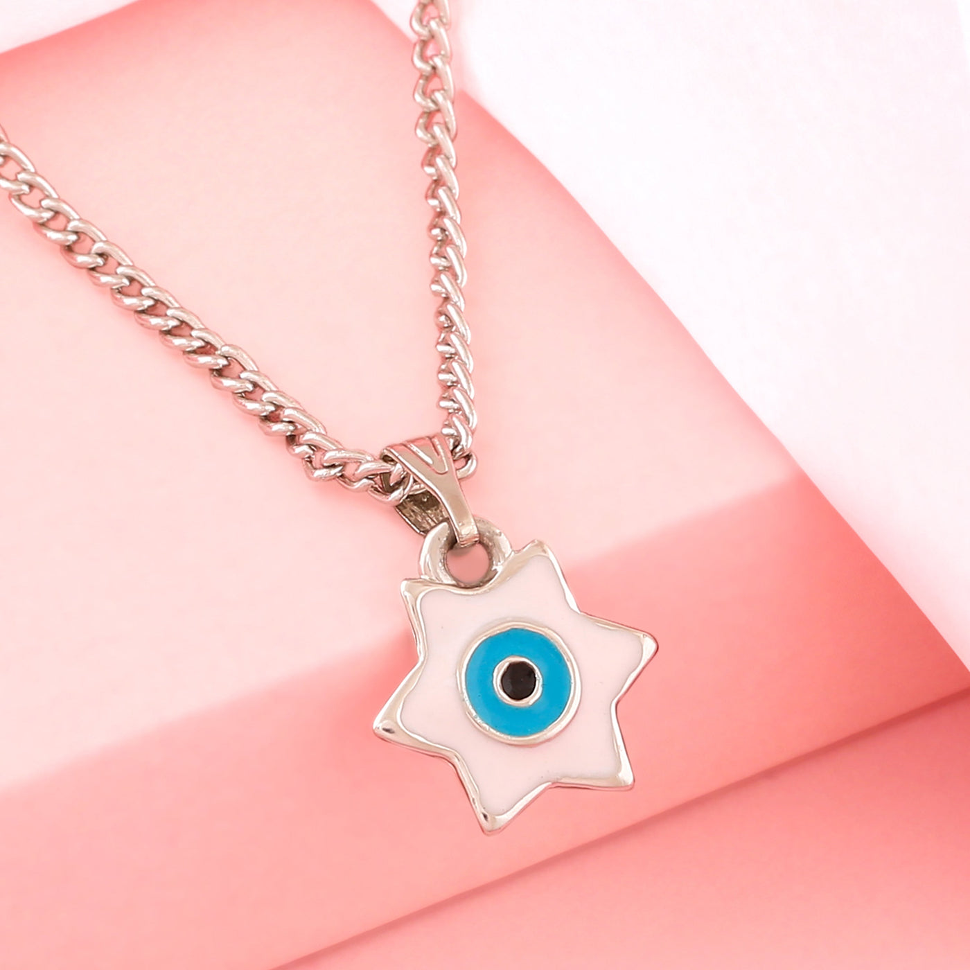 Estele Rhodium Plated Elegant Star Designer Evil Eye Charm Pendant with Tourquise Blue Enamels for Girls/Women