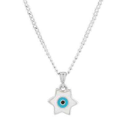 Estele Rhodium Plated Elegant Star Designer Evil Eye Charm Pendant with Tourquise Blue Enamels for Girls/Women