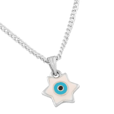 Estele Rhodium Plated Elegant Star Designer Evil Eye Charm Pendant with Tourquise Blue Enamels for Girls/Women