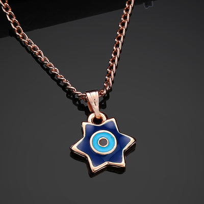 Estele Rose Gold Plated Elegant Star Designer Evil Eye Charm Pendant with Navy Blue & Turquoise Blue Enamel for Girls/Women