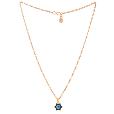 Estele Rose Gold Plated Elegant Star Designer Evil Eye Charm Pendant with Navy Blue & Turquoise Blue Enamel for Girls/Women