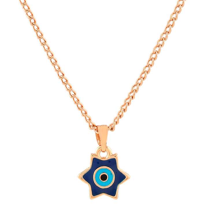 Estele Rose Gold Plated Elegant Star Designer Evil Eye Charm Pendant with Navy Blue & Turquoise Blue Enamel for Girls/Women
