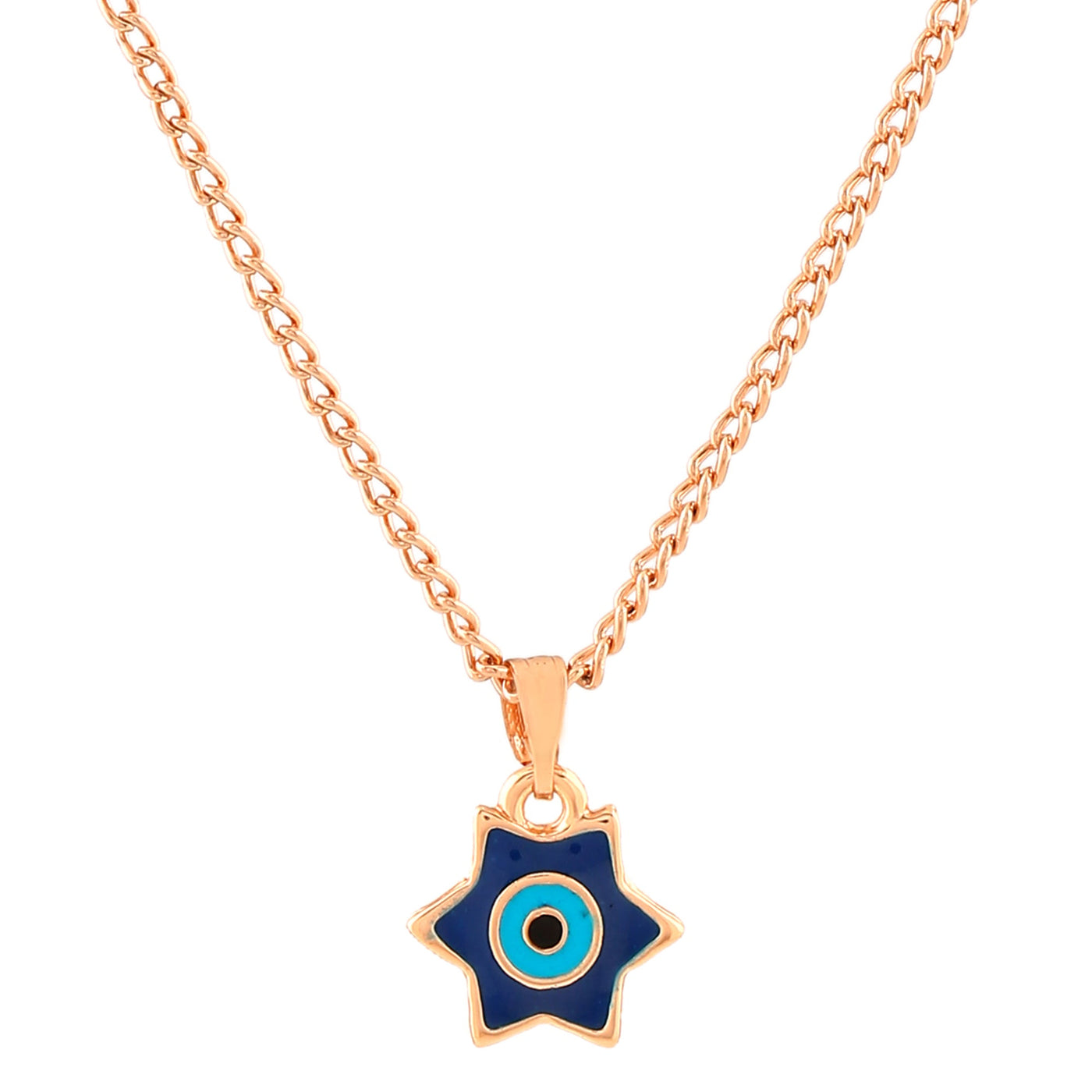 Estele Rose Gold Plated Elegant Star Designer Evil Eye Charm Pendant with Navy Blue & Turquoise Blue Enamel for Girls/Women