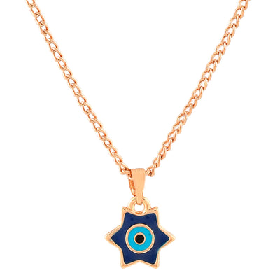 Estele Rose Gold Plated Elegant Star Designer Evil Eye Charm Pendant with Navy Blue & Turquoise Blue Enamel for Girls/Women