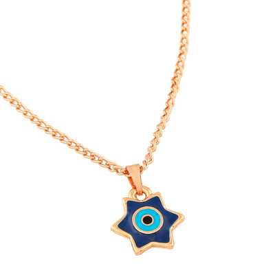 Estele Rose Gold Plated Elegant Star Designer Evil Eye Charm Pendant with Navy Blue & Turquoise Blue Enamel for Girls/Women