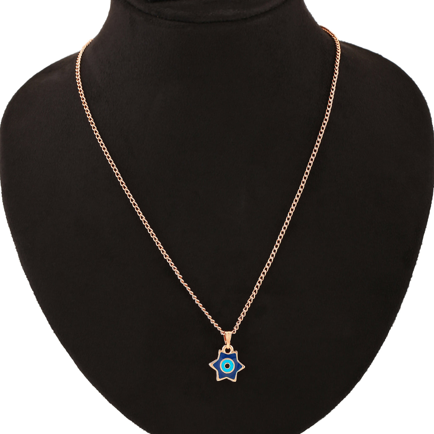 Estele Rose Gold Plated Elegant Star Designer Evil Eye Charm Pendant with Navy Blue & Turquoise Blue Enamel for Girls/Women