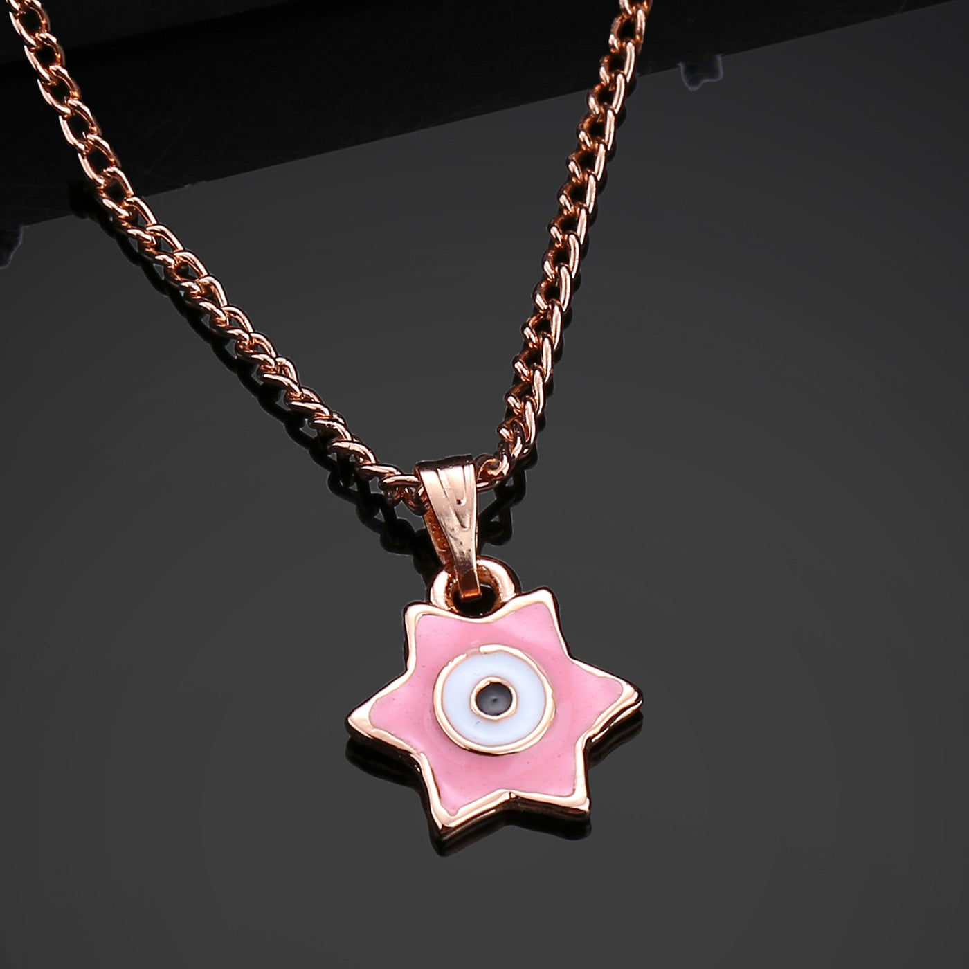 Estele Rose Gold Plated Elegant Star Designer Evil Eye Charm Pendant with Pink Enamel for Girls/Women