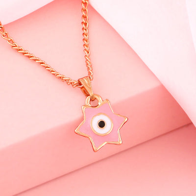 Estele Rose Gold Plated Elegant Star Designer Evil Eye Charm Pendant with Pink Enamel for Girls/Women