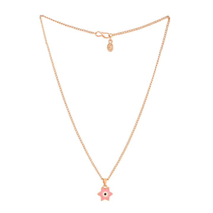 Estele Rose Gold Plated Elegant Star Designer Evil Eye Charm Pendant with Pink Enamel for Girls/Women