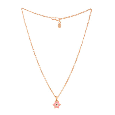 Estele Rose Gold Plated Elegant Star Designer Evil Eye Charm Pendant with Pink Enamel for Girls/Women