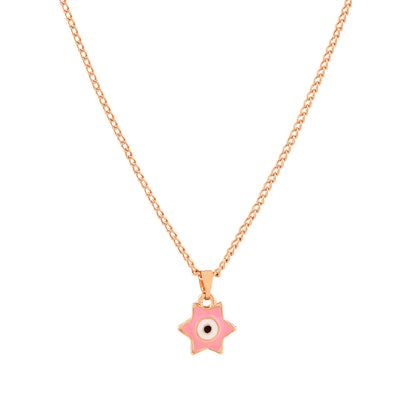 Estele Rose Gold Plated Elegant Star Designer Evil Eye Charm Pendant with Pink Enamel for Girls/Women