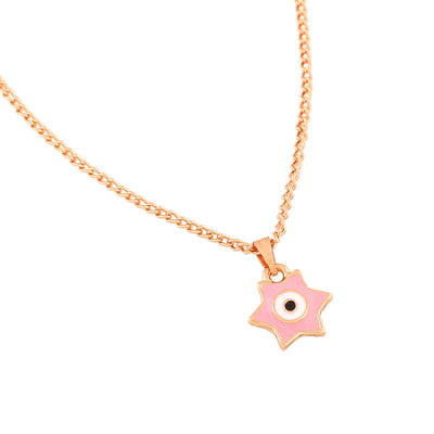 Estele Rose Gold Plated Elegant Star Designer Evil Eye Charm Pendant with Pink Enamel for Girls/Women