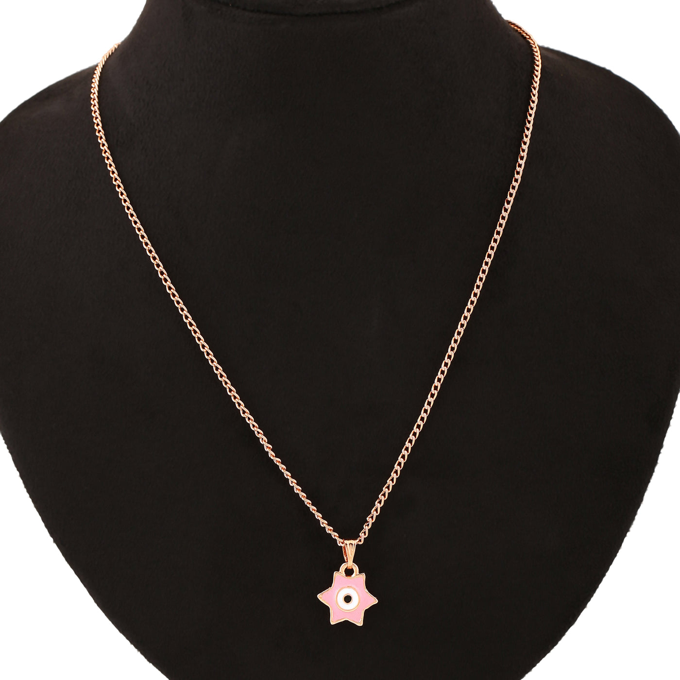 Estele Rose Gold Plated Elegant Star Designer Evil Eye Charm Pendant with Pink Enamel for Girls/Women