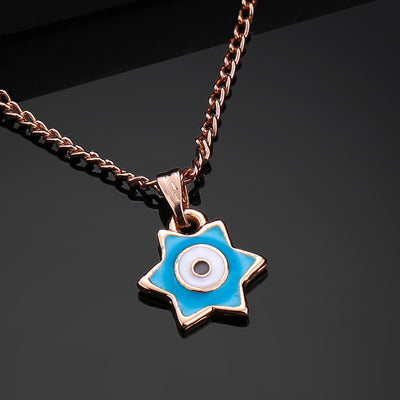 Estele Rose Gold Plated Elegant Star Designer Evil Eye Charm Pendant with Turquoise Blue Enamel for Girls/Women