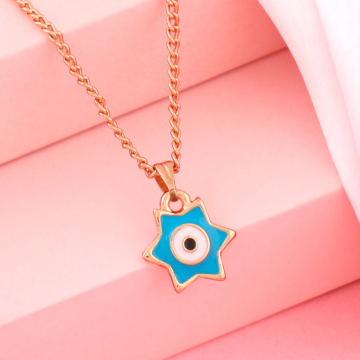 Estele Rose Gold Plated Elegant Star Designer Evil Eye Charm Pendant with Turquoise Blue Enamel for Girls/Women