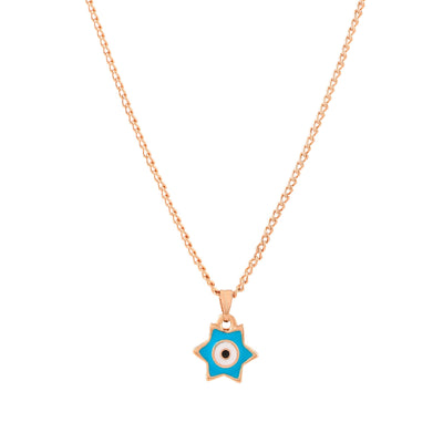 Estele Rose Gold Plated Elegant Star Designer Evil Eye Charm Pendant with Turquoise Blue Enamel for Girls/Women