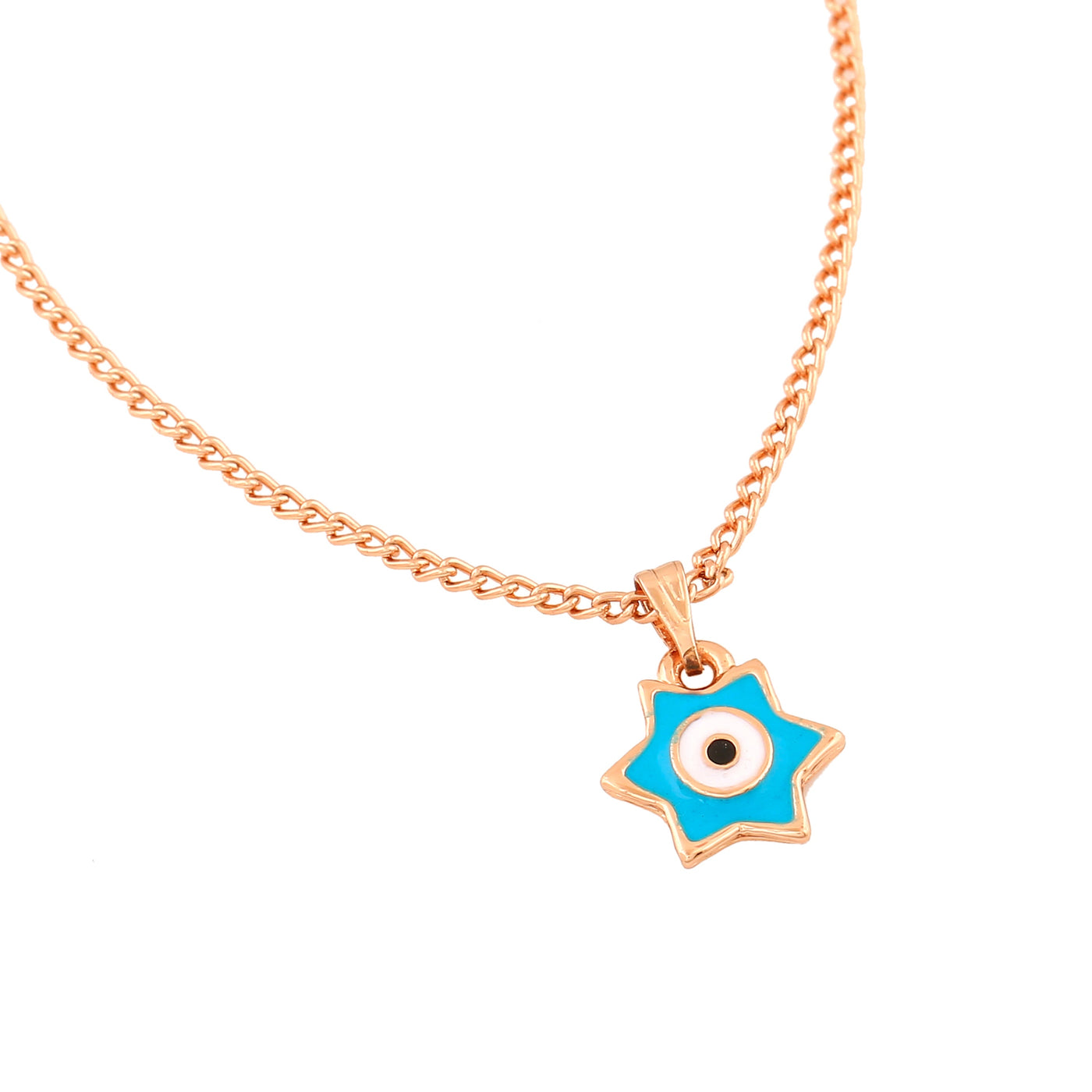 Estele Rose Gold Plated Elegant Star Designer Evil Eye Charm Pendant with Turquoise Blue Enamel for Girls/Women