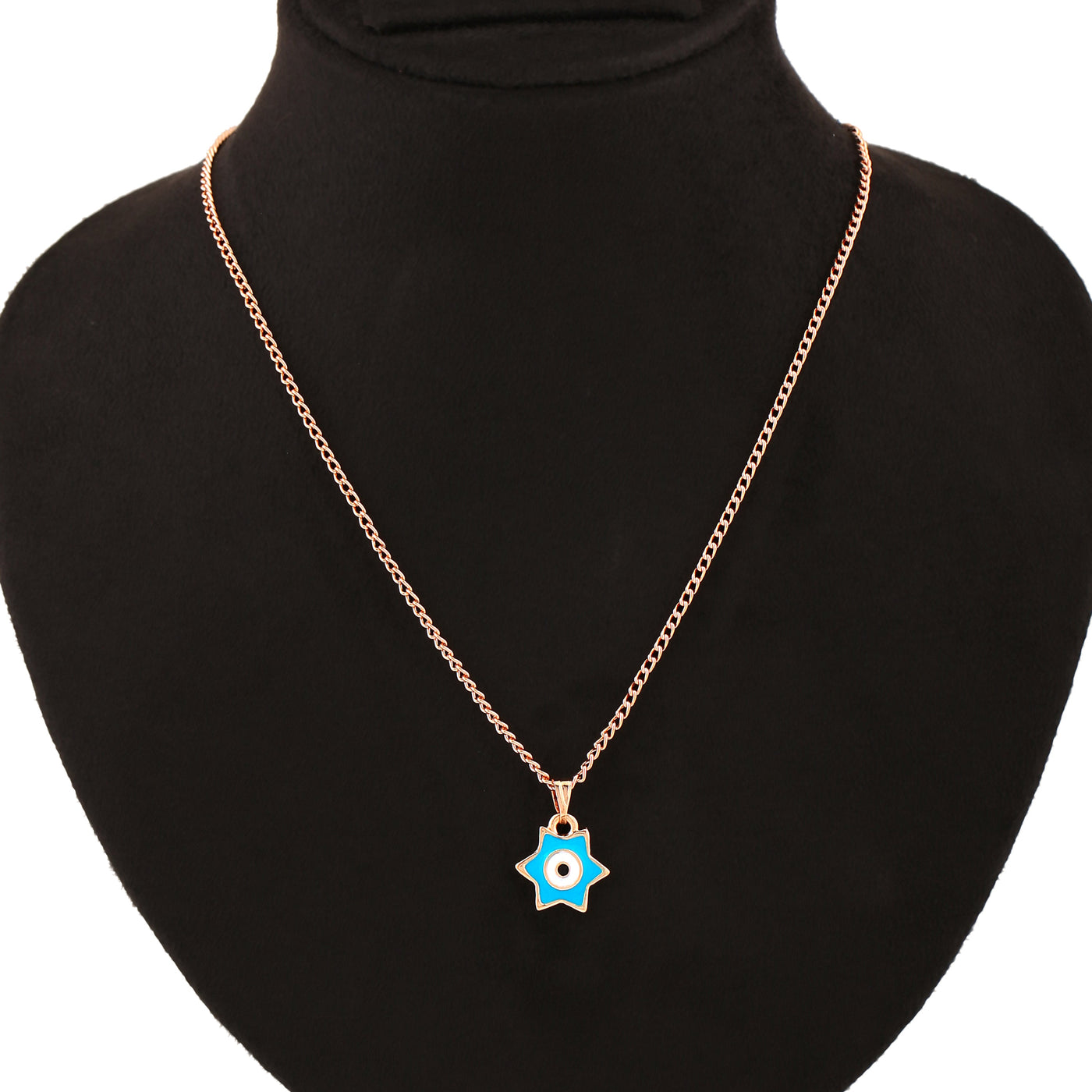 Estele Rose Gold Plated Elegant Star Designer Evil Eye Charm Pendant with Turquoise Blue Enamel for Girls/Women