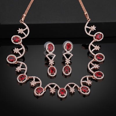 Estele Rose Gold Plated Gorgeous Necklace Set with Crystals for Women