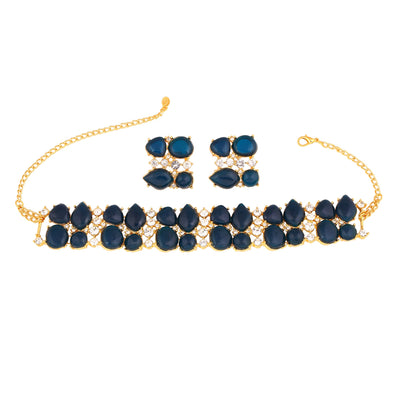 Estele Gold Plated Glamorous Necklace Set with Blue & White Stones for Women
