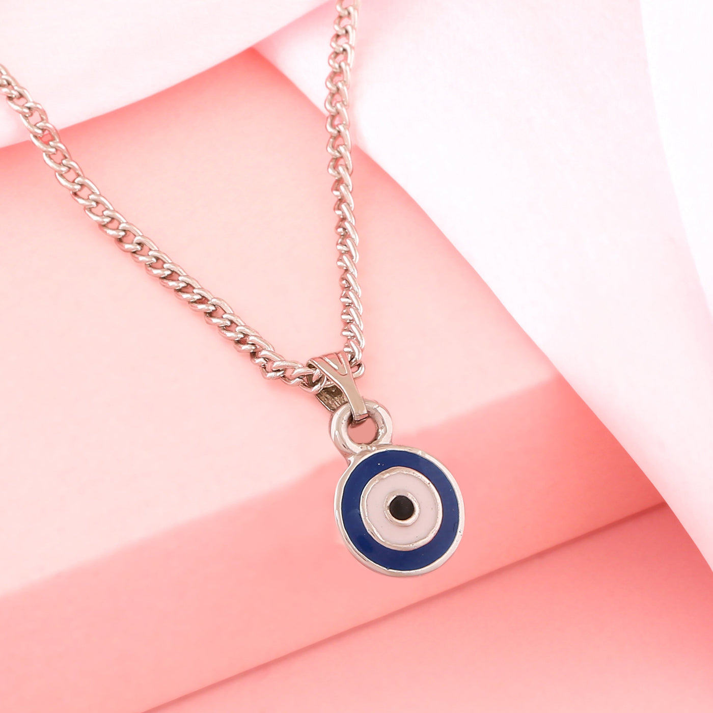 Estele Rhodium Plated Round Shaped Evil Eye Charm Pendant for Girls/Women