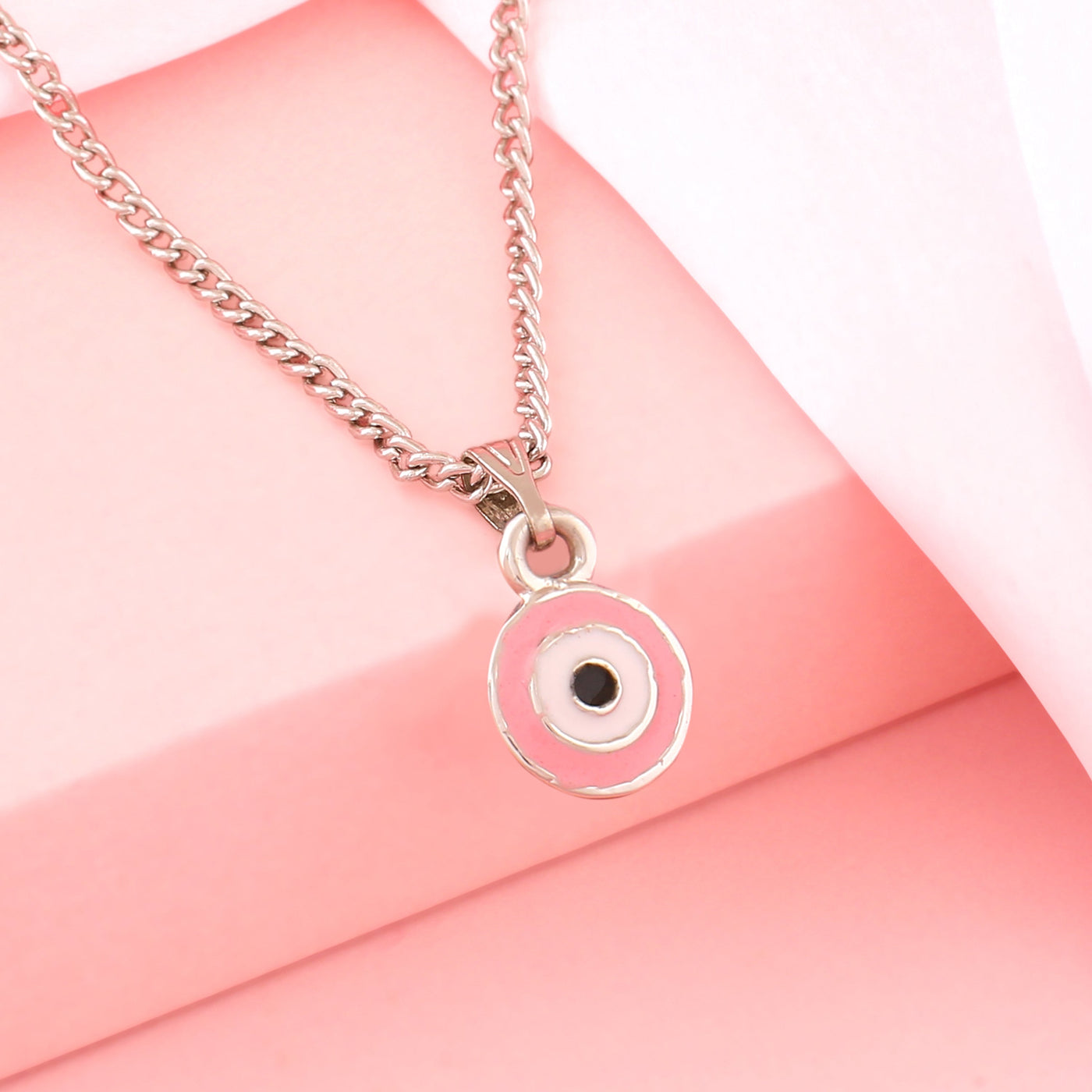 Estele Rhodium Plated Round Shaped Evil Eye Charm Pendant for Girls/Women