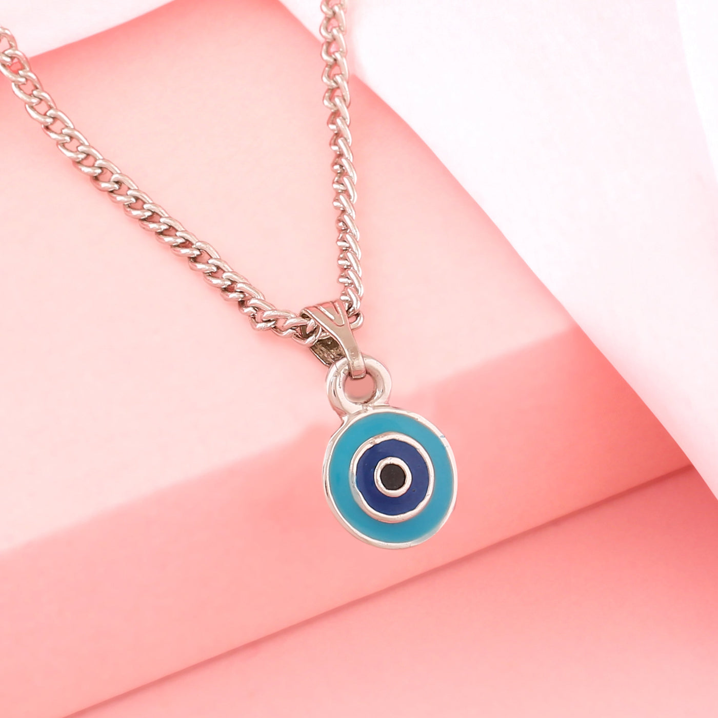 Estele Rhodium Plated Round Shaped Evil Eye Charm Pendant for Girls/Women