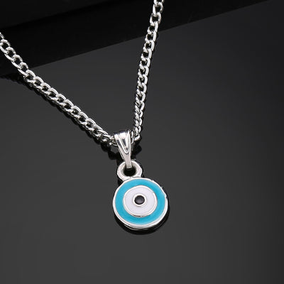 Estele Rhodium Plated Round-Shaped Evil Eye Charm Pendant for Girls/Women