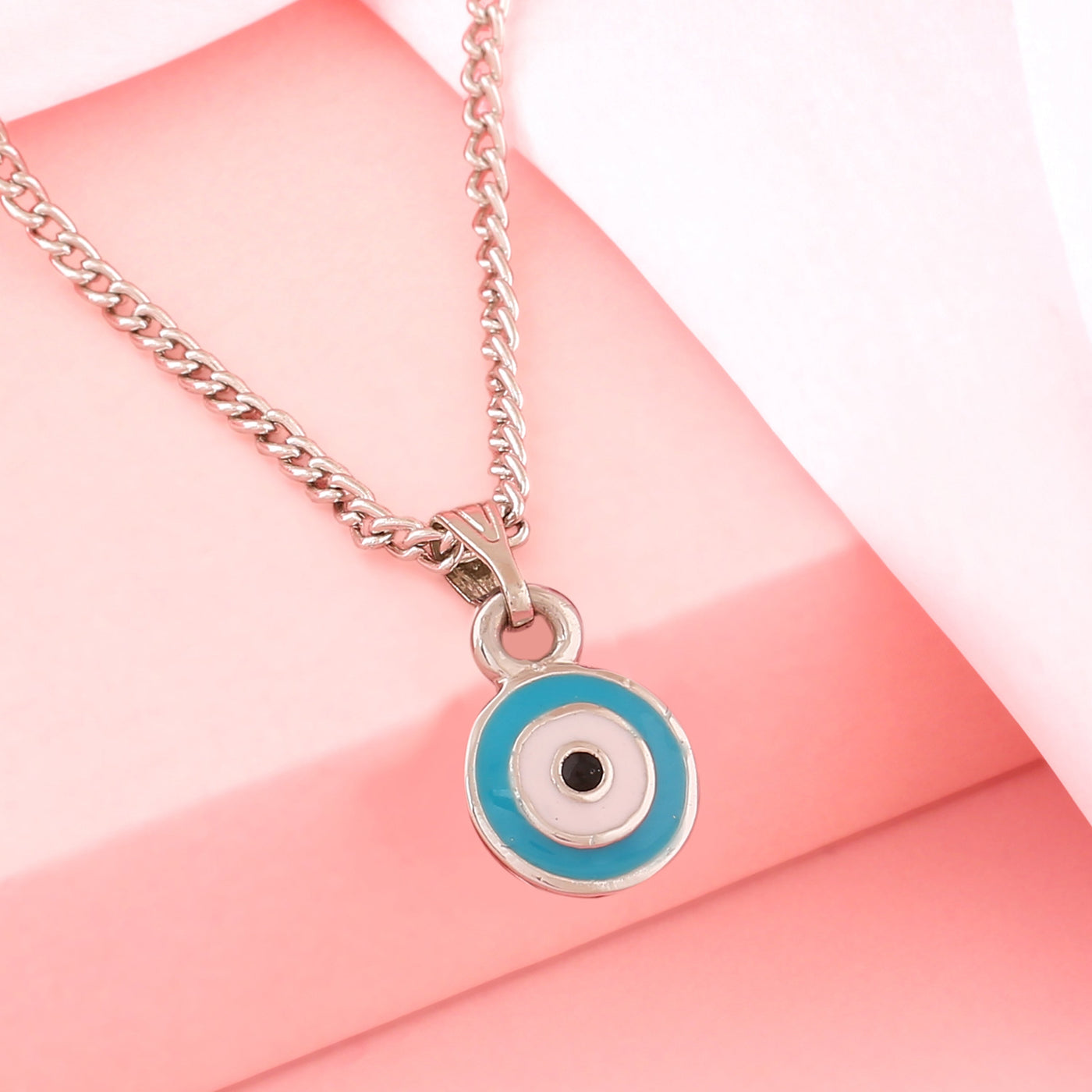 Estele Rhodium Plated Round-Shaped Evil Eye Charm Pendant for Girls/Women