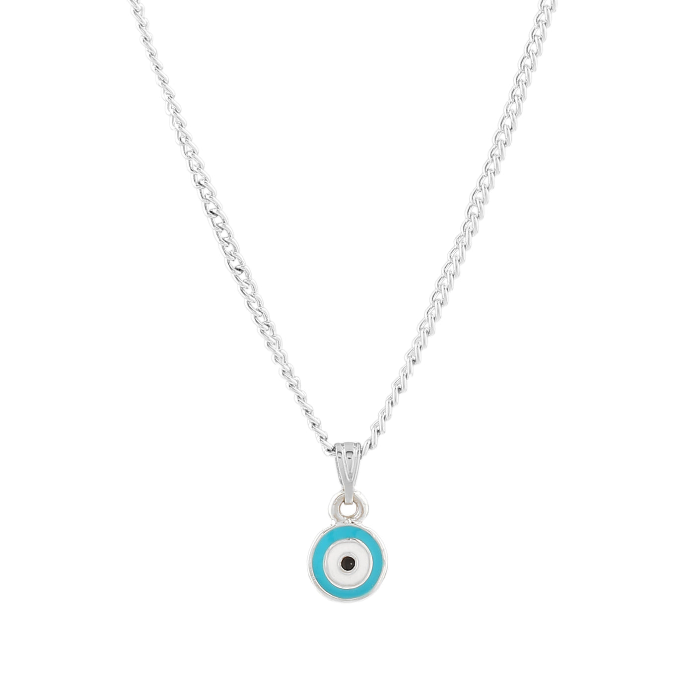 Estele Rhodium Plated Round-Shaped Evil Eye Charm Pendant for Girls/Women