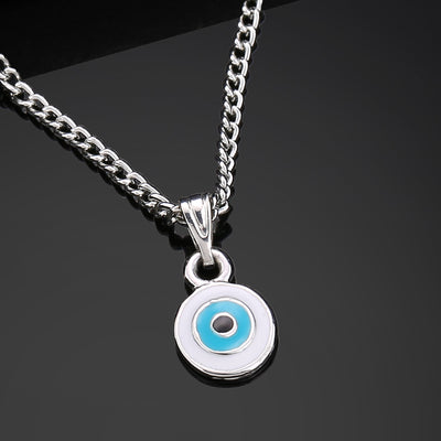 Estele Rhodium Plated Round-Shaped Evil Eye Charm Pendant with Tourquise Blue for Girls/Women