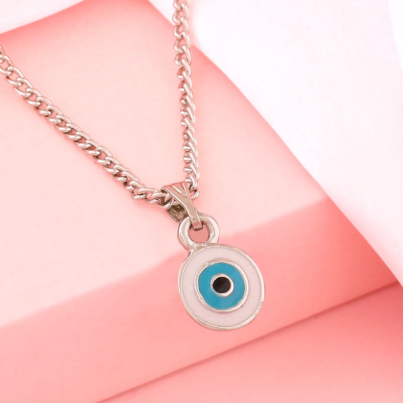 Estele Rhodium Plated Round-Shaped Evil Eye Charm Pendant with Tourquise Blue for Girls/Women