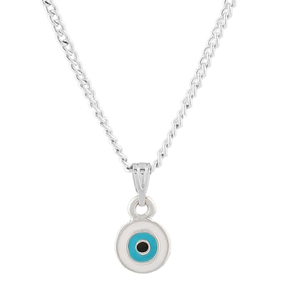 Estele Rhodium Plated Round-Shaped Evil Eye Charm Pendant with Tourquise Blue for Girls/Women