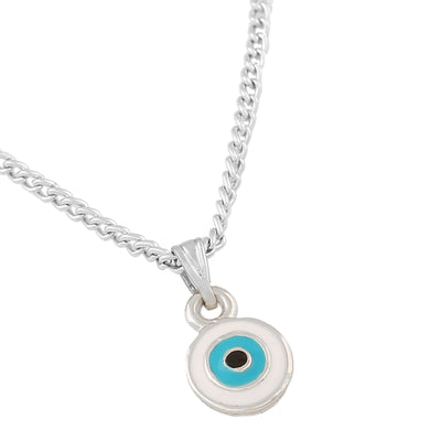 Estele Rhodium Plated Round-Shaped Evil Eye Charm Pendant with Tourquise Blue for Girls/Women