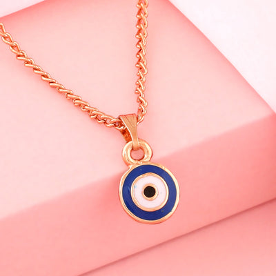 Estele Rose Gold Plated Round Shaped Evil Eye Charm Pendant with Navy Blue Enamel for Girls/Women