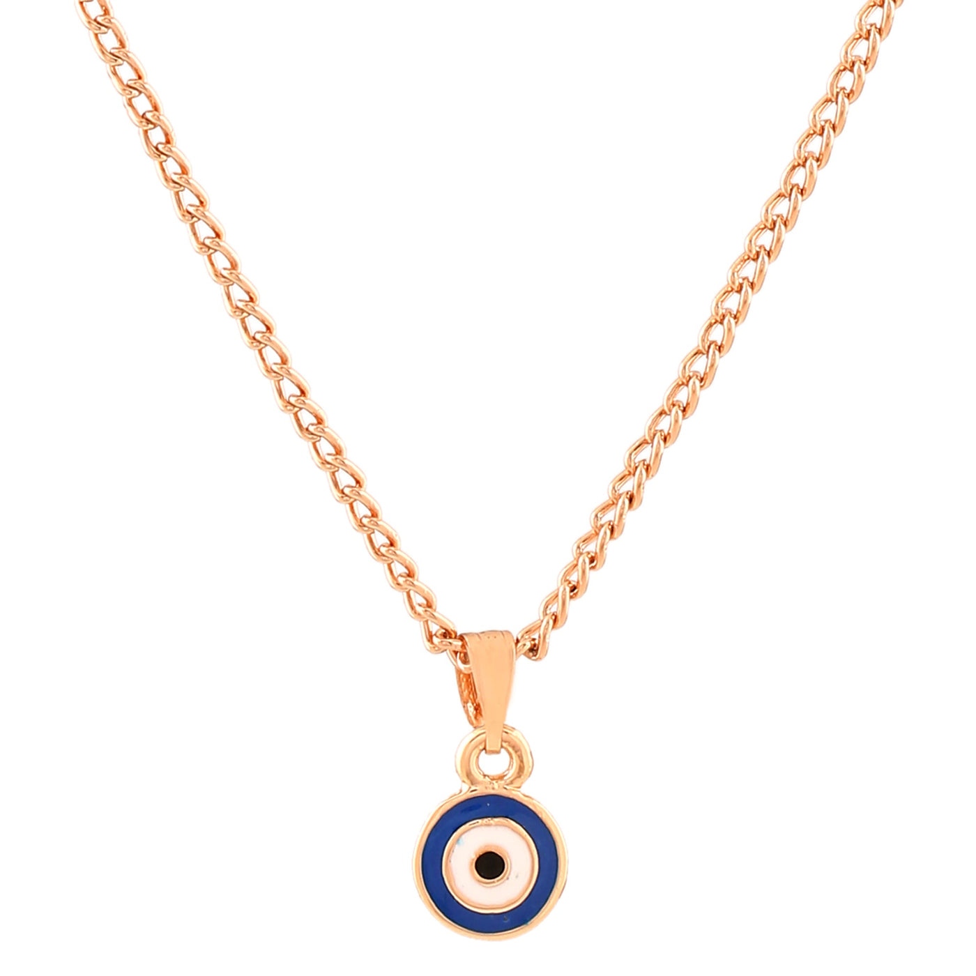 Estele Rose Gold Plated Round Shaped Evil Eye Charm Pendant with Navy Blue Enamel for Girls/Women