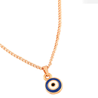 Estele Rose Gold Plated Round Shaped Evil Eye Charm Pendant with Navy Blue Enamel for Girls/Women