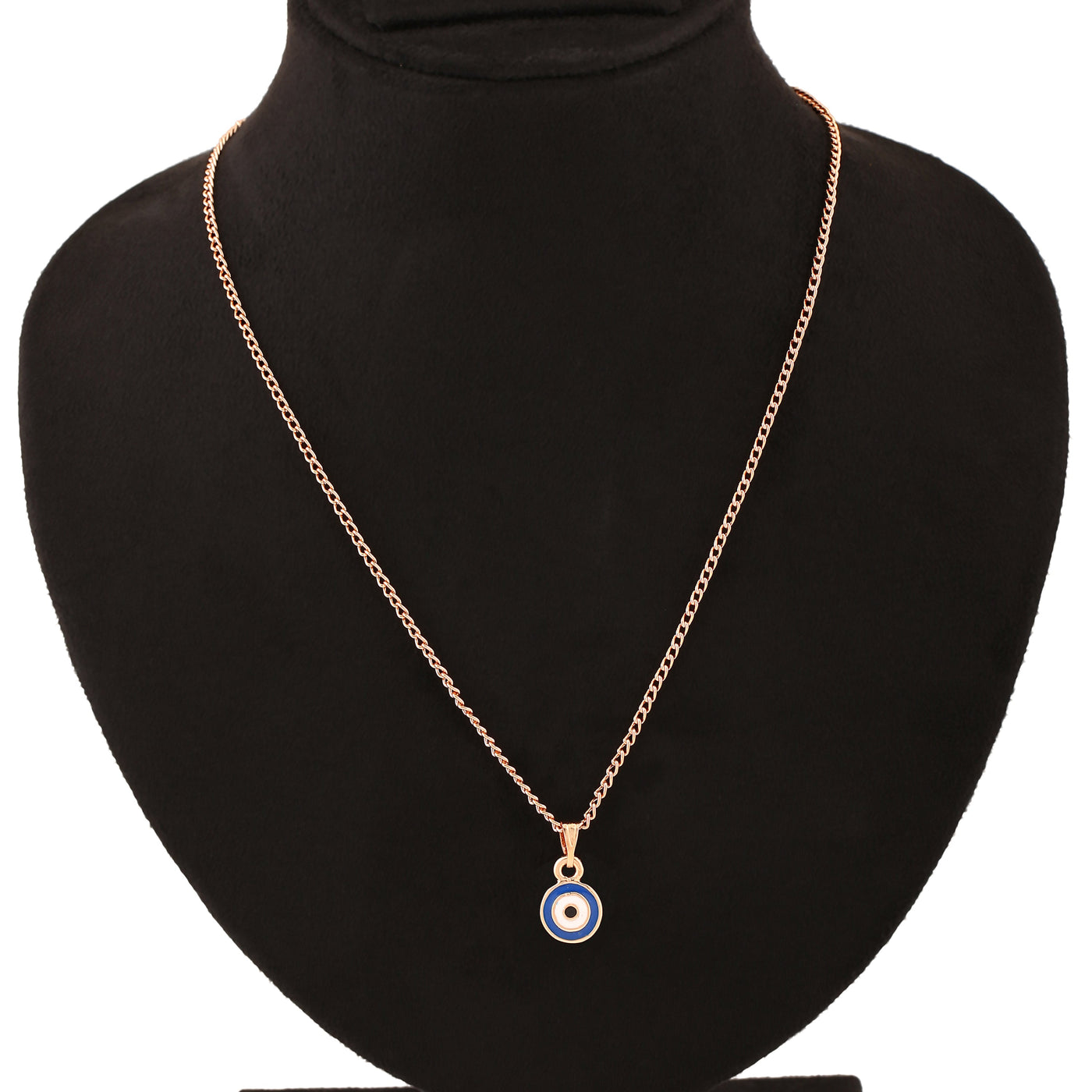 Estele Rose Gold Plated Round Shaped Evil Eye Charm Pendant with Navy Blue Enamel for Girls/Women