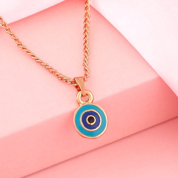 Estele Rose Gold Plated Round Shaped Evil Eye Charm Pendant for Girls/Women