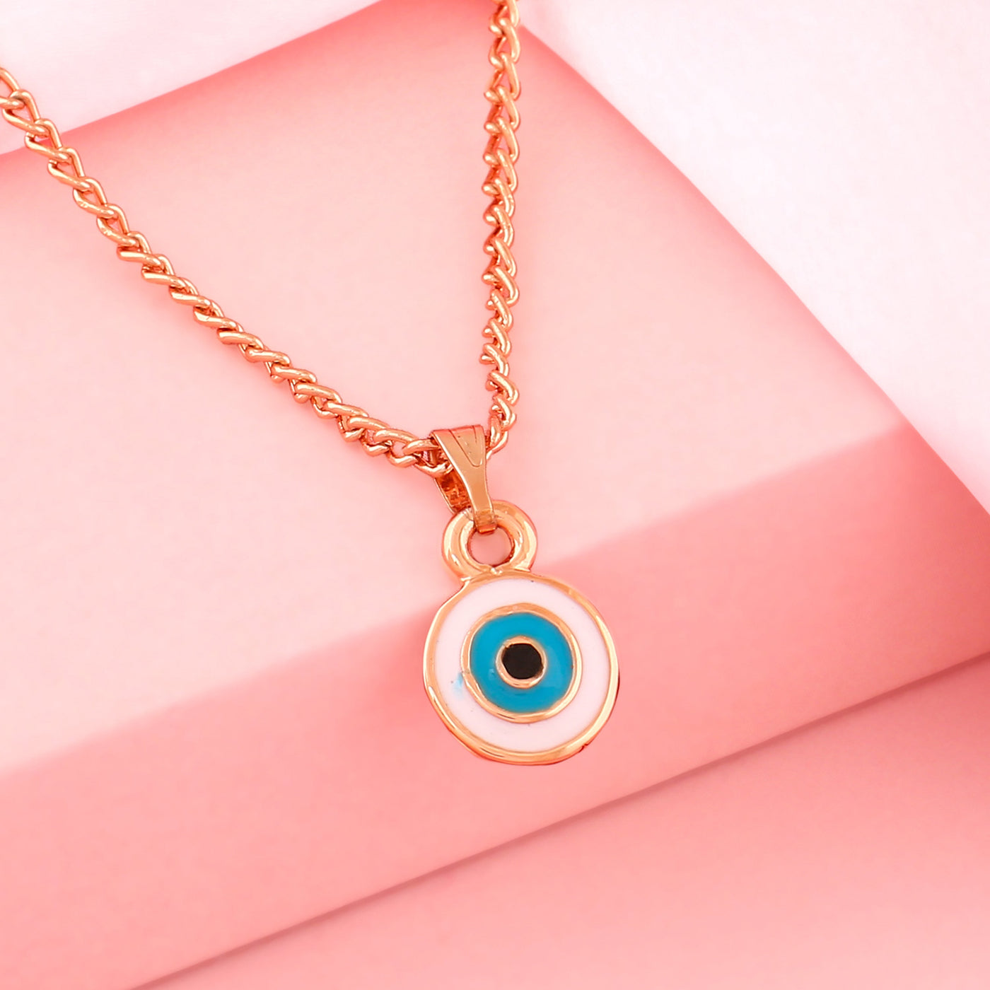 Estele Rose Gold Plated Round Shaped Evil Eye Charm Pendant for Girls/Women