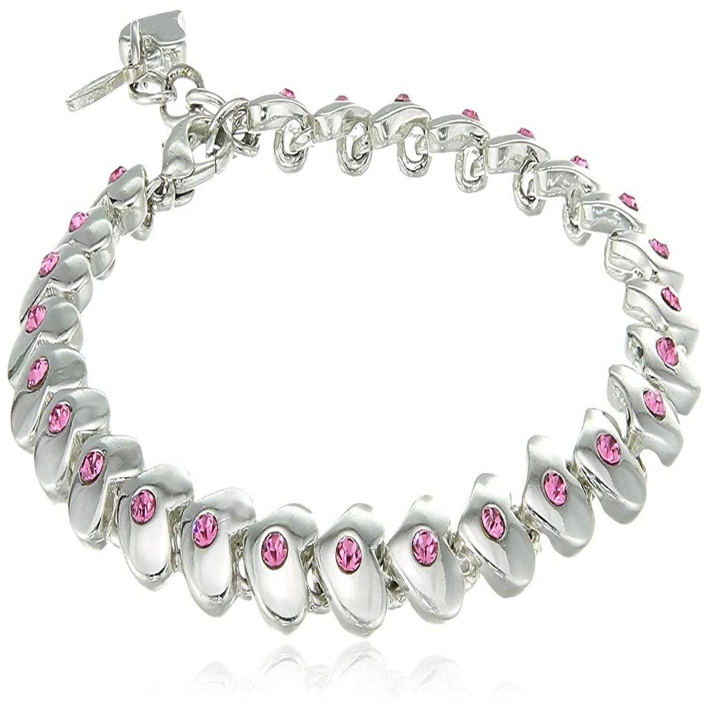 Estele Rhodium Plated Pink Crystal Heart Mile Tennis Bracelet for women