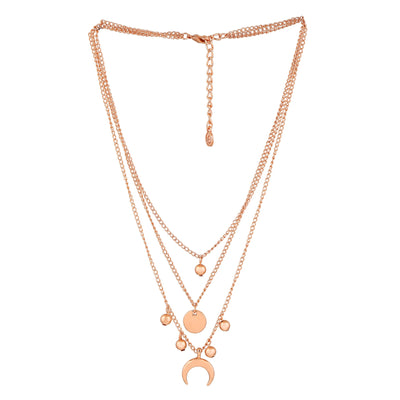 Estele Rose Gold Plated 3 Layer Designer Necklace with Earrings for Girls & Women