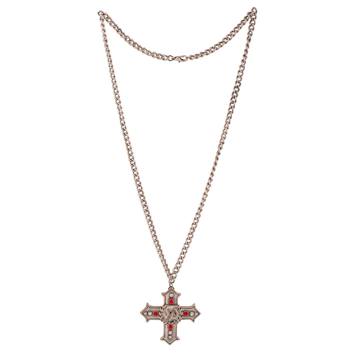 Estele Tin Oxidised Plated Cross Designer Pendant Necklace with Red & White Stone for Women