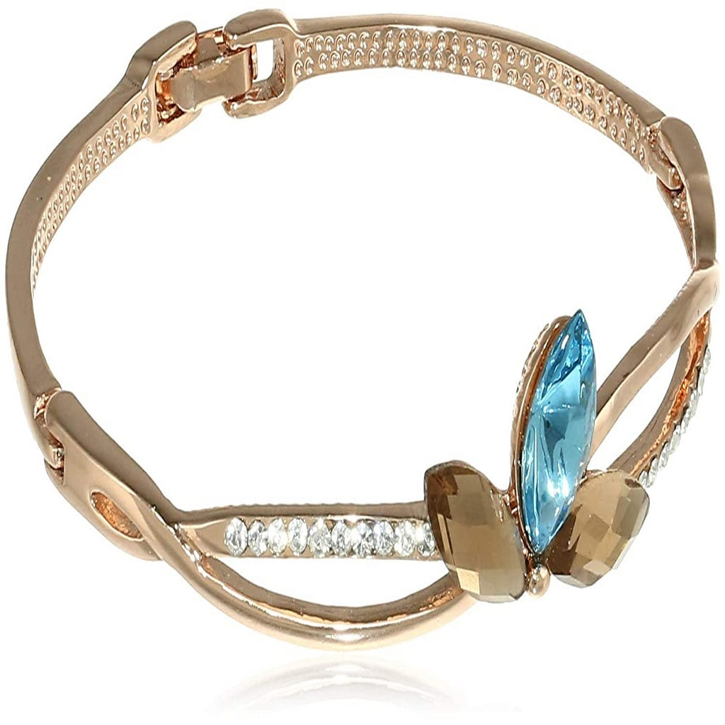 Estele  Rose Gold Plated Blue Zircon Infinity Leaf Cuff Bracelet for women