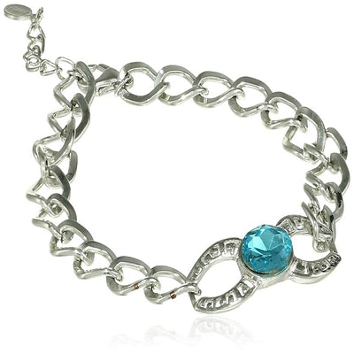 Estele Rhodium Plated Blue Zircon Oval Infinity Chain Bracelet   for women