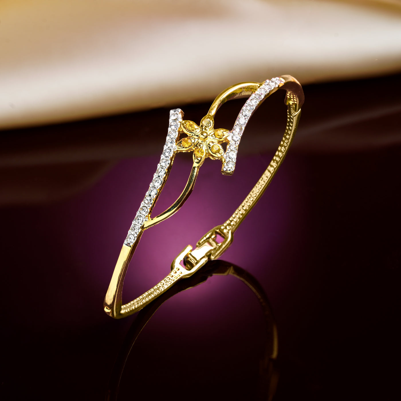 Estele Gold Plated Wave 6 Stone Flower bracelets for women